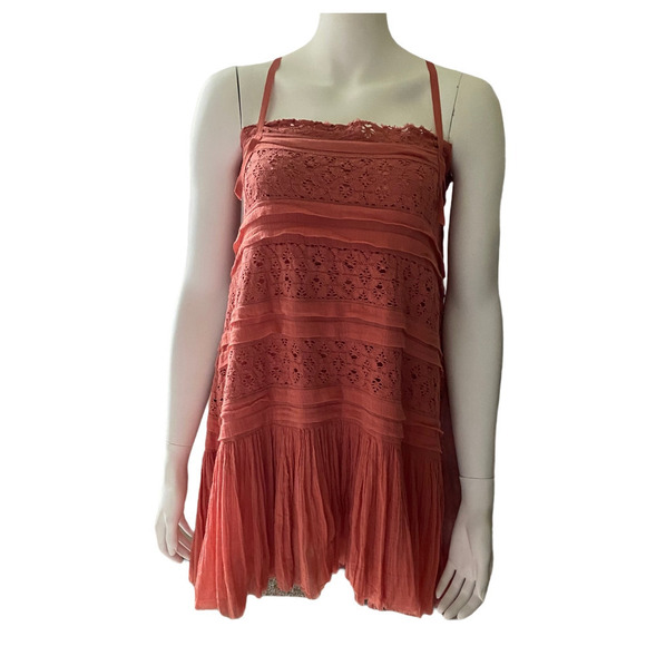Free People Shailee Slip Dress Lace Gauzy Slip Mini Ruffled Skirt Cooper M NWOT - Picture 4 of 6